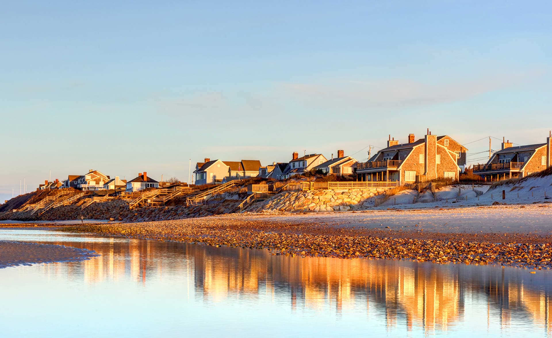 Aerial view of Cape Cod shoreline — beach house vacation rentals